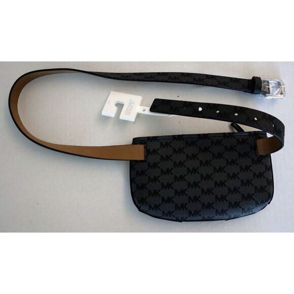 Michael Kors 556137C 001 Sz L/XL Black Signature MK Allover Print Belt Bag $88 - Picture 2 of 7